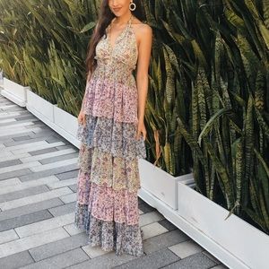 Tiered Halter Floral Maxi Dress in Pastel small